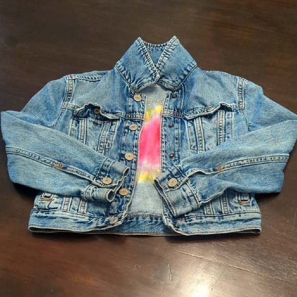 Girls Gap Denim Jacket with Tie-Dye Accent - Good Condition Size 7 - Picture 1 of 5